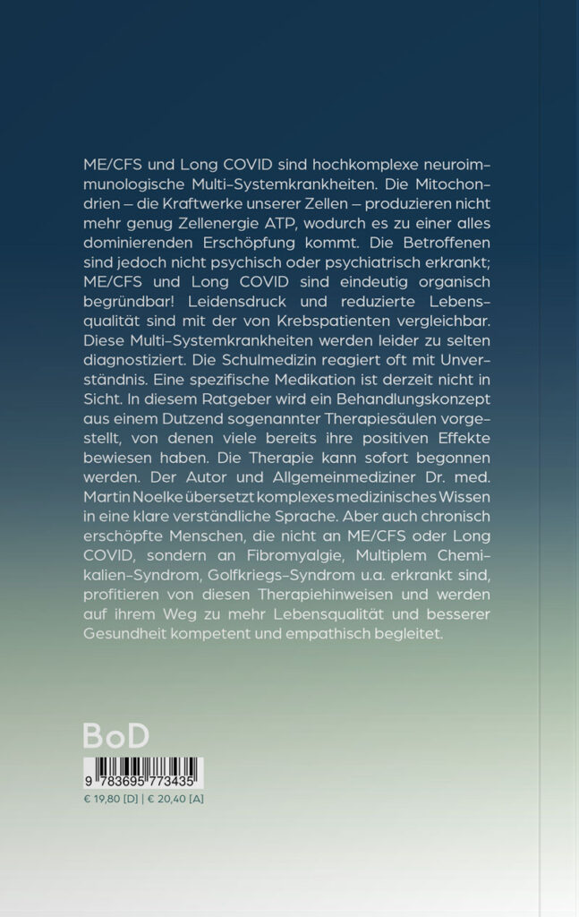 Buch "Die chronische Erschöpfung - Ärztlicher Rat und Therapie bei ME/CFS und Long COVID" Rückseite
